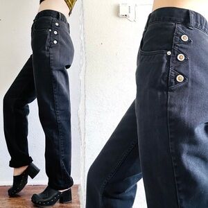 vintage LAWMAN western black denim washed high waisted 3 button jeans